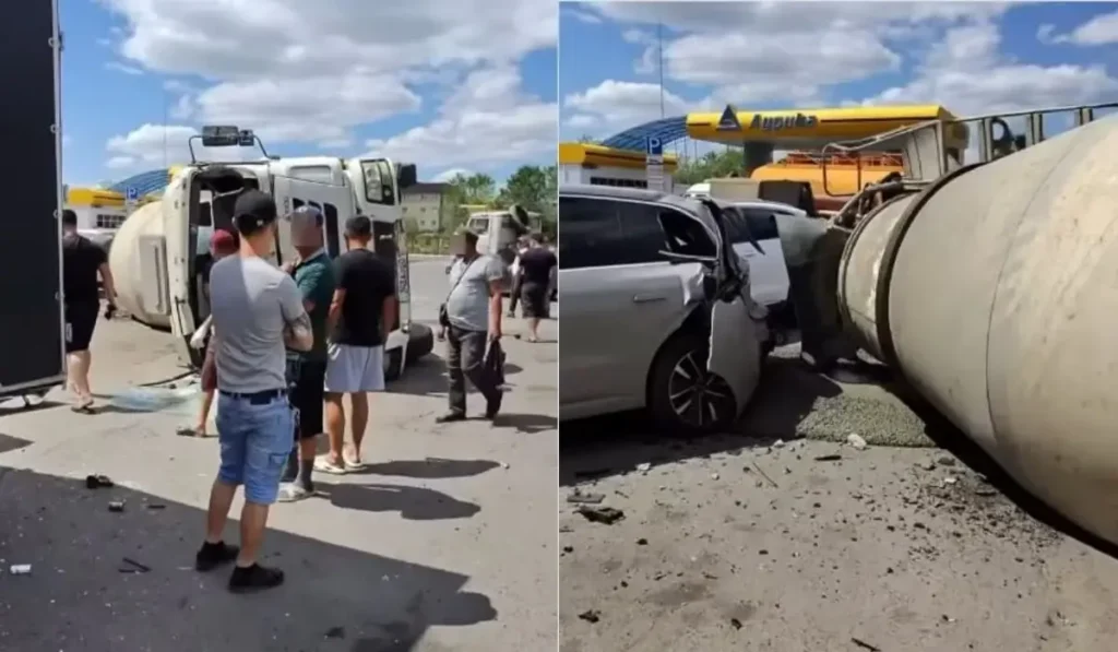 Астанада жүк көлігі жеті машинаны соғып, аударылып қалды (ВИДЕО)